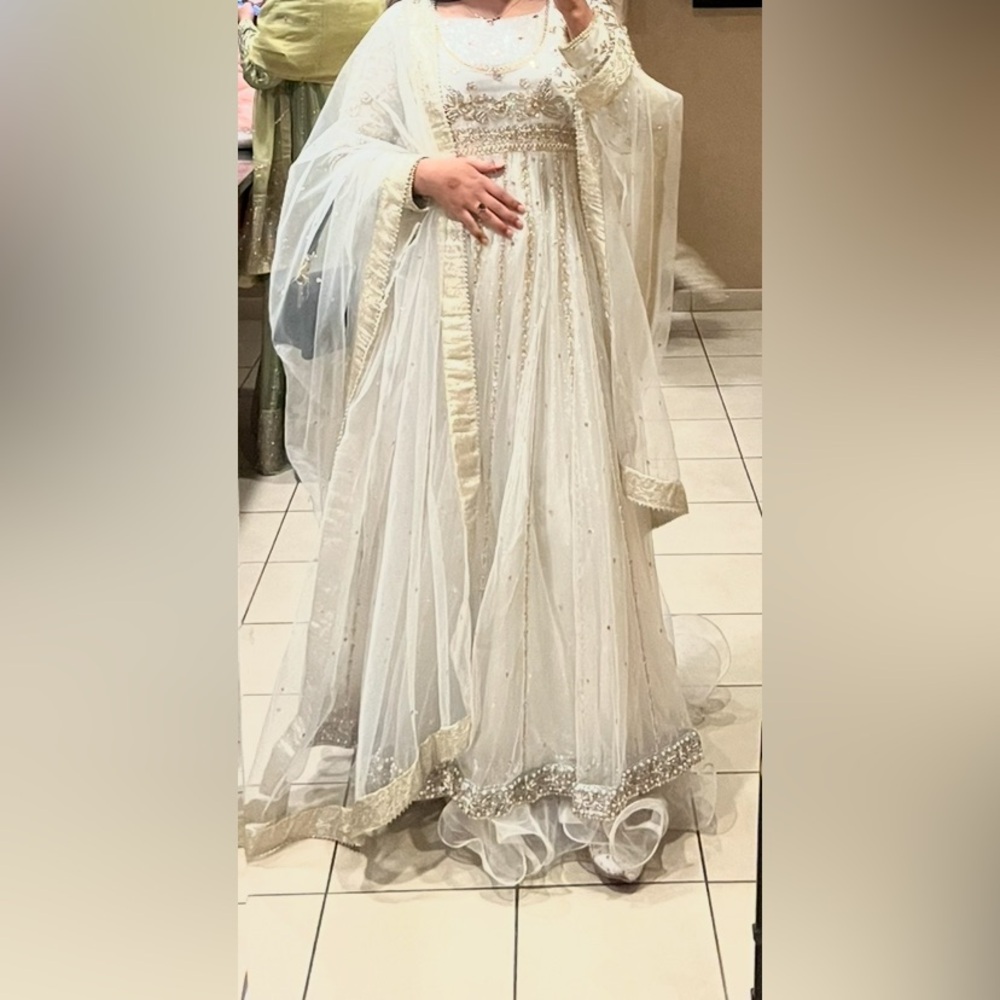 Pakistani, Indian Designer Suit - Maham Baig White Anarkali Dress - Picture 6 of 6